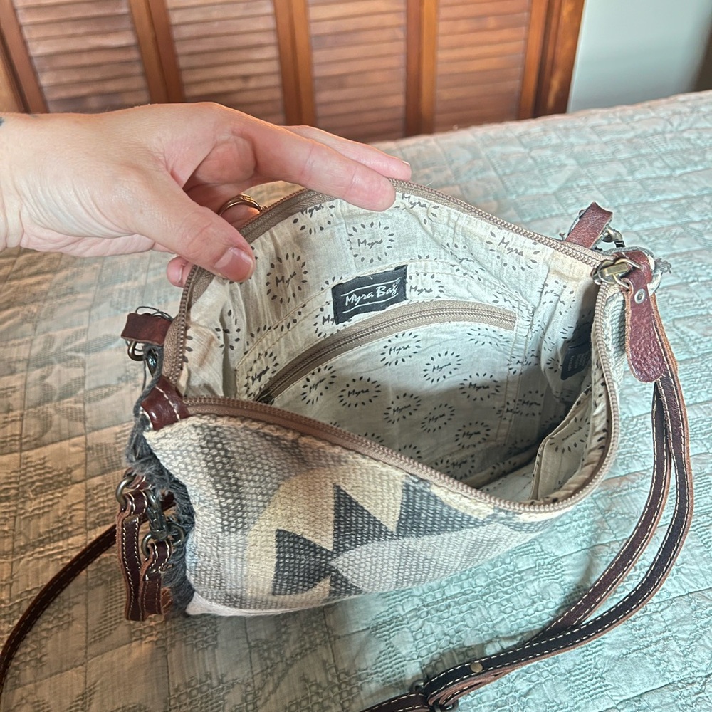 Myra Bag Geometric Crossbody in Tan and Brown - Picture 3 of 3